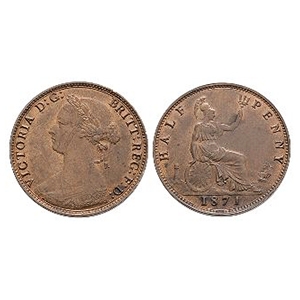 English Milled Coins - Victoria - 1871 - Bronze Halfpenny