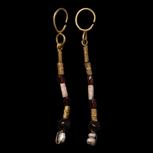 Western Asiatic Gold Bead Drop Earrings