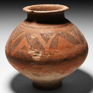 Baluchistan Ceramic Jar with Leaf and Chevron Design