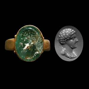 Gold Ring with Emerald Portrait of Young Marcus Aurelius