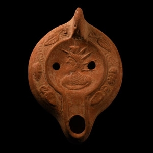 Roman Redware Lamp with Radiate Head of Serapis