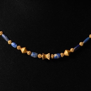 Eastern Greek Style Lapis Lazuli and Gold Bead Necklace