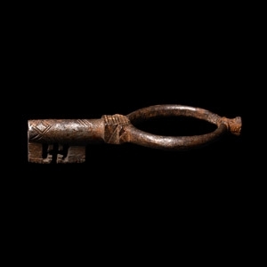 Roman Tinned Bronze Decorated Casket Key