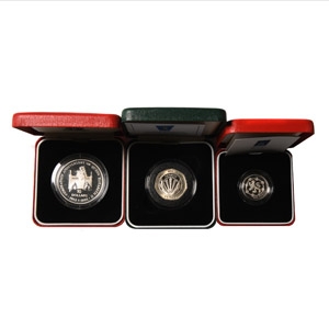 English Milled Coins - UK Proof Silver £1 and 50 Pence with Solomon Islands $10 Group [3]