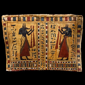 Cartonnage Panel with Anubis and Hieroglyphs