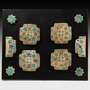 Western Asiatic Glazed Ceramic Floor Tile Group with Stars
