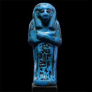 Blue-Glazed Hieroglyphic Shabti for Gods Father of Amun