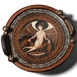 Large Greek Apulian Red-Figured Knob-Handled Patera with Eros
