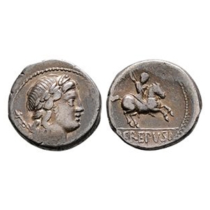 Ancient Roman Republican Coins - P Crepusius - Horseman AR Denarius