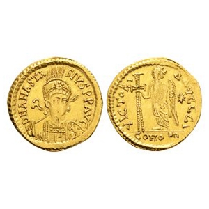 Byzantine Coins - Anastasius I - Victory Gold Solidus