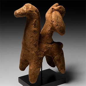 Archaic Greek Terracotta Figure of Mounted Warrior with Shield