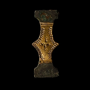 Anglo-Saxon Gilt Bronze Double-Axe Shield Mount