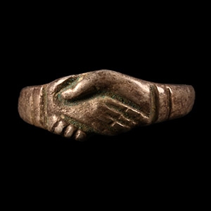 Post Medieval Silver Fede Ring with Clasped Hands