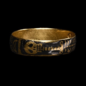 Early Georgian Gold Enamelled Memento Mori Skeleton Ring for S N
