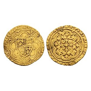 English Medieval Coins - Edward III - Transitional Treaty - Gold Quarter Noble