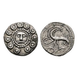 Anglo-Saxon Coins - Secondary Phase - Series H Type 49 - Wodan Head AR Sceatta