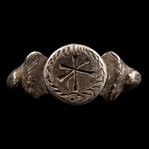 Late Roman Silver Ring with Cross