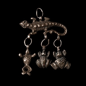 Post Medieval Silver Salamander Pendant with Frogs
