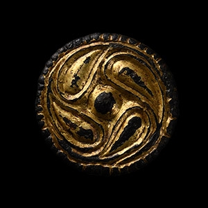 Anglo-Saxon Gilt Chip-Carved Birds Wing-Whorl Mount