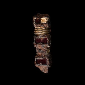 Frankish Gilt Chip-Carved Scabbard Mount with Garnets
