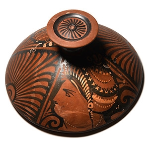 Greek Large Lekanis Lid with Lady of Fashion