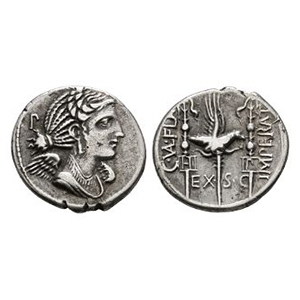 Ancient Roman Republican Coins - C Valerius Flaccus - Eagle and Standards AR Denarius
