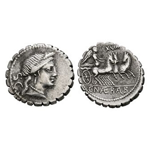 Ancient Roman Republican Coins - C Naevius Balbus - Triga AR Denarius Serratus