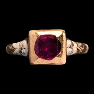 Baroque Gold, Ruby and Enamel Ring