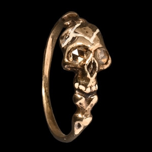 Gold, Enamel, and Diamond-Set Skull Ring
