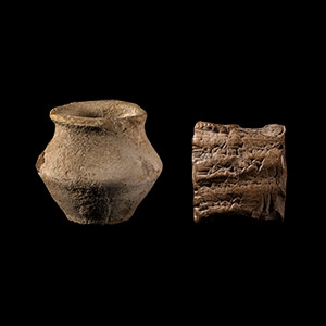 Babylonian Ur Vessel and Cuneiform Tablet Relating to Beer for Mercenaries in the Service of Babylon