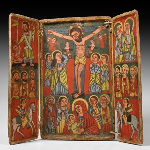 Ethiopian Triptych Icon with Mary and John the Evangelist