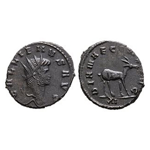 Ancient Roman Imperial Coins - Gallienus - Antelope AE Antoninianus
