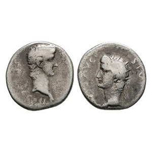 Ancient Roman Provincial Coins - Germanicus and Divus Augustus - Caesarea - Portrait AR Drachm