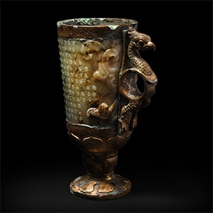 Chinese Han Gilded Bronze and Jade Beaker