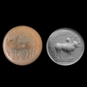 Sassanian Chalcedony Seal with Legend and Bull