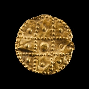 Frankish Period Gold Repousse Applique with Christian Cross and Pellets