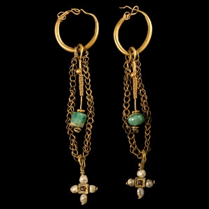 Byzantine Gold Earrings with Gemstone Drops