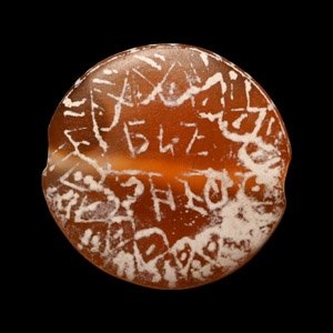 Western Asiatic Bifacial Carnelian Bead with Hebrew Legend