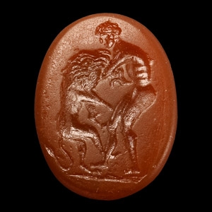 Glass Intaglio with Hercules and Nemean Lion