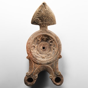 Roman Terracotta Double Oil Lamp with Reflector