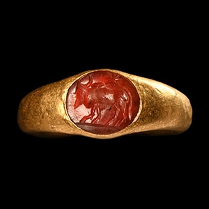 Roman Gold Ring with Cult of Jupiter Dolichenus Bull Gemstone