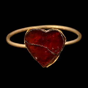 Migration Period Heart-Shaped Gold Set Garnet in Ring