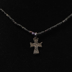 Byzantine Black Glass Necklace with Cross