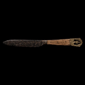 Medieval Knife with Bronze Pommel and Openwork Crowned Heart Motif