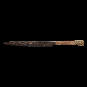 Medieval Knife with Bronze Pommel and Veiled Figure
