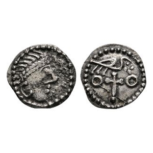 Anglo-Saxon Coins - Secondary Phase - Series J, Type 85 - Bird on Cross AR Sceatta