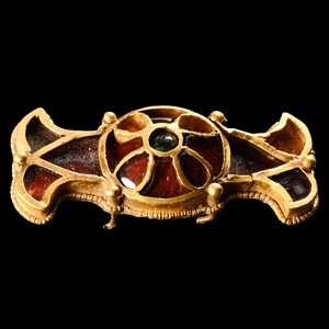 Large Merovingian Gold Fish-Tailed Mount with Garnets