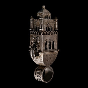 Jewish Silver Architectural Wedding Ring