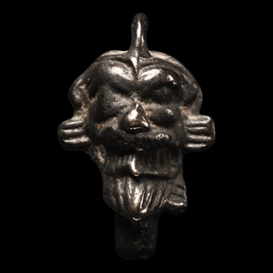 Western Asiatic Silver Pazuzu Head Amulet