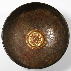 Highly Tinned Elamite Bowl with Central Gold Roundel